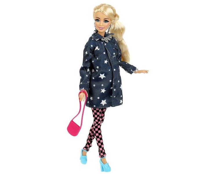 Карапуз Кукла беременная в тёмно-синюю ветровку со звёздами и брюки в клетку София 29 карапуз кукла софия в спортивном костюме с принтом