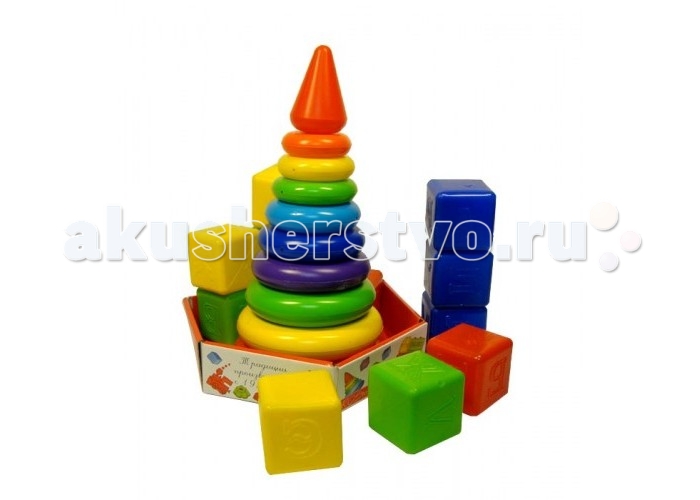Развивающая игрушка Росигрушка Набор Радуга Макси пирамида+кубики (23 детали) 2155