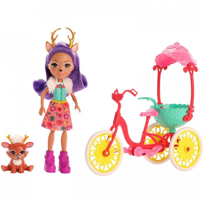 Куклы и одежда для кукол Enchantimals Кукла Велосипедисты с питомцем и транспортным средство