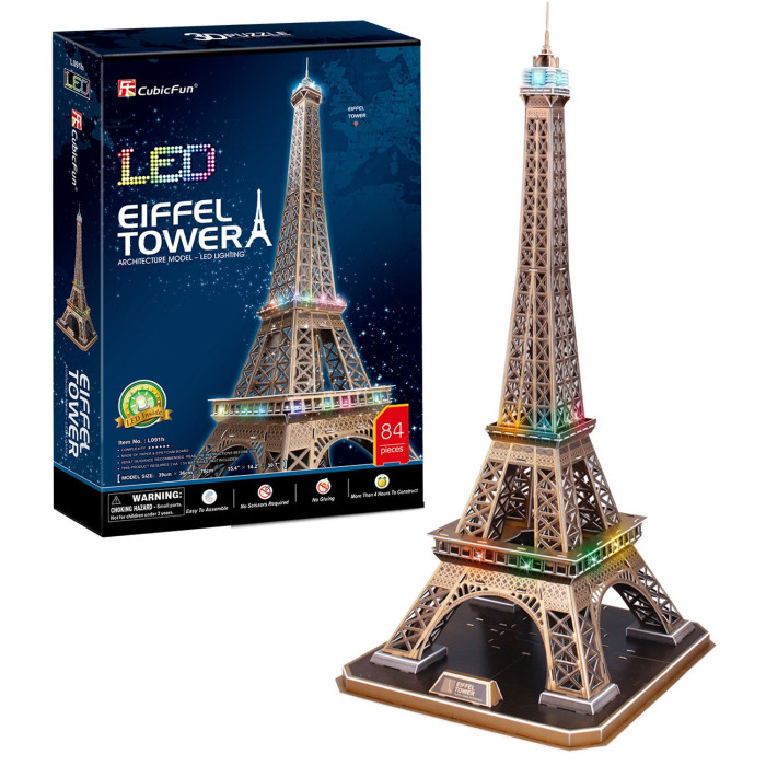 CubicFun 3D пазл Эйфелева башня с Led-подсветкой 84 детали башня пивная gold колба с подсветкой 3 л золотой