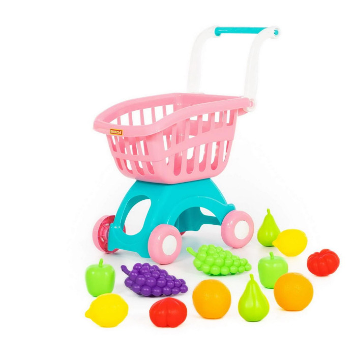 Ролевые игры Полесье Тележка для маркета Мини с набором продуктов №15 (12 предметов) тележка игрушечная для продуктов полесье