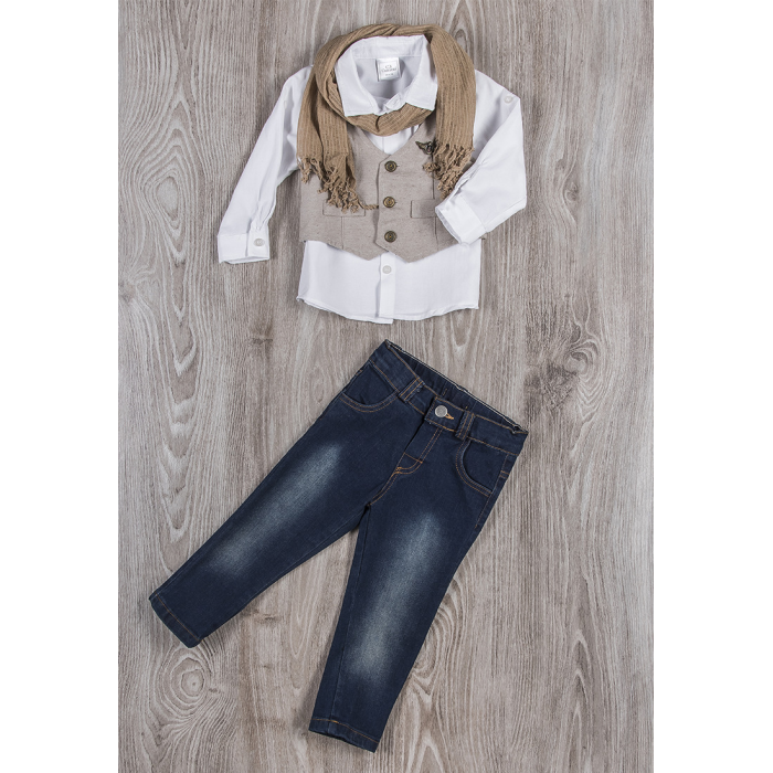 Комплекты детской одежды Cascatto Комплект для мальчика (джинсы, рубашка, жилет, шарф) G-KOMM18