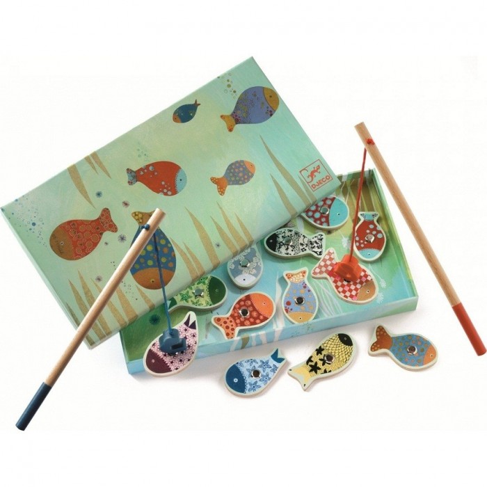магнитная рыбалка деревянная 12 рыбок и 2 удочки развивающая игра игрушка рыбки с удочкой Игры для малышей Djeco Магнитная игра рыбалка Мечты