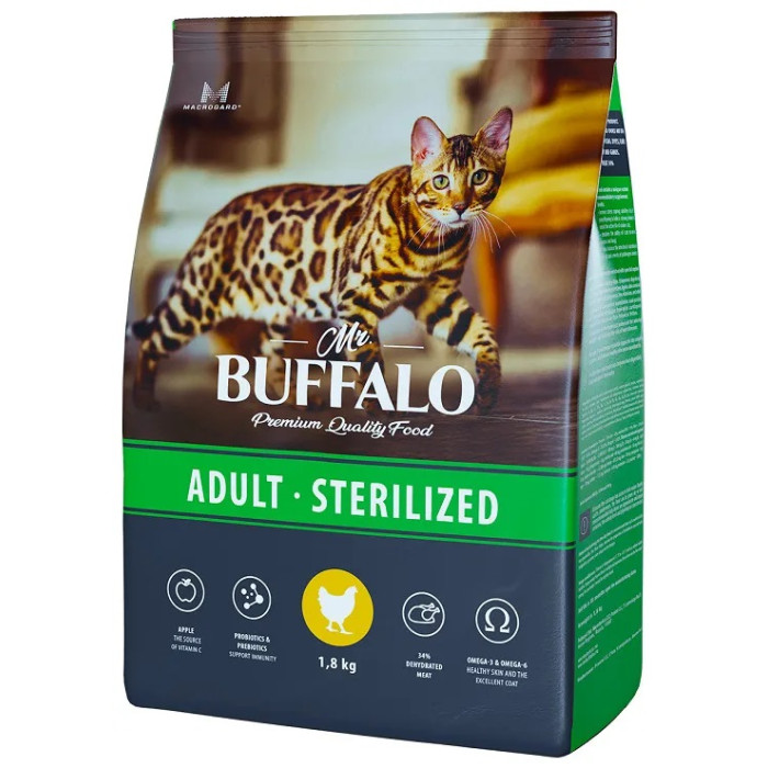 Mr.Buffalo Сухой Корм Sterilized для кошек с курицей 1.8 кг B113 - фото 1