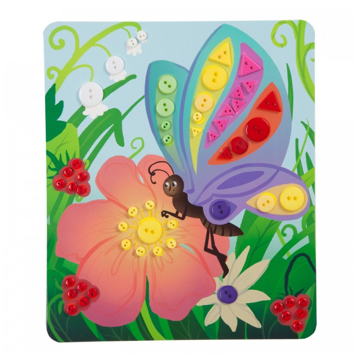 Картины своими руками Bondibon Набор для творчества Картина из пуговиц для малышей Бабочка и цветок
