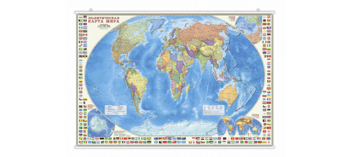 Геодом Карта настенная на рейках Мир Политический с флагами 124х80 см 1387633