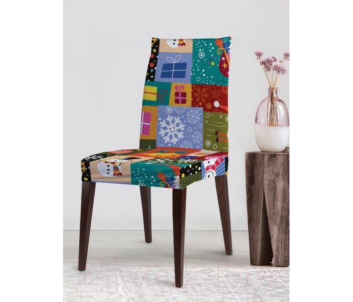 JoyArty Декоративный чехол на стул Праздник в красках со спинкой велюровый
