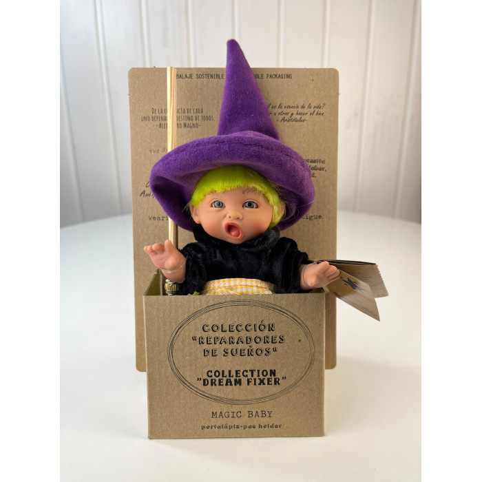 Куклы и одежда для кукол Lamagik S.L. Пупс-мини Ведьмочка с желтыми волосами, в фиолетовой шляпе 18 см