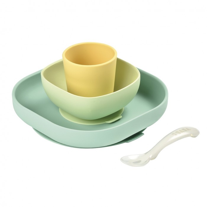 Посуда Beaba Набор посуды (2 тарелки, стакан, ложка) Silicone Meal Set набор посуды для малышей ezpz mini feeding set pewter 3 шт