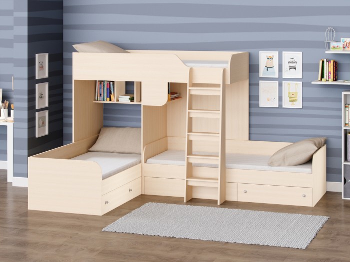 Кровати для подростков РВ-Мебель двухъярусная Трио (дуб молочный)