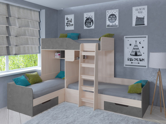 Кровати для подростков РВ-Мебель двухъярусная Трио (дуб молочный)