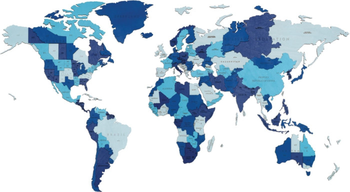 фото Eco wood art деревянная карта мира настенная объемная 3 уровня, размер l 192x105 см