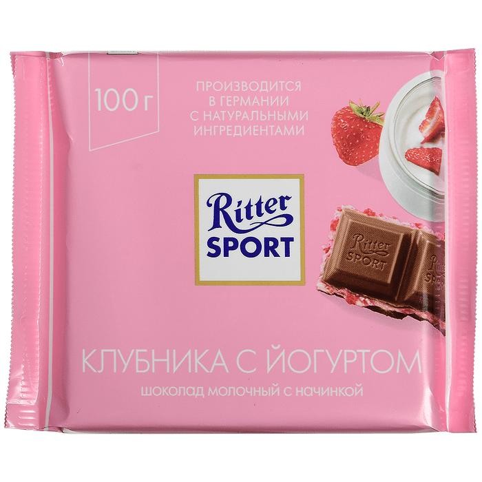  Ritter Sport Шоколад молочный с клубничным йогуртом 100 г