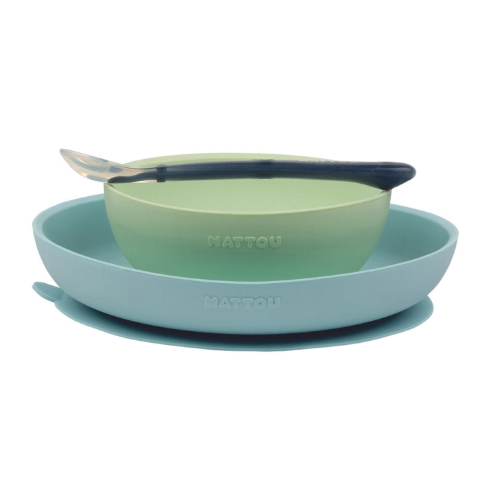 Nattou Набор посуды: 2 тарелки, ложка подставка под чайный блин и тарелки для диаметра 16 21 см