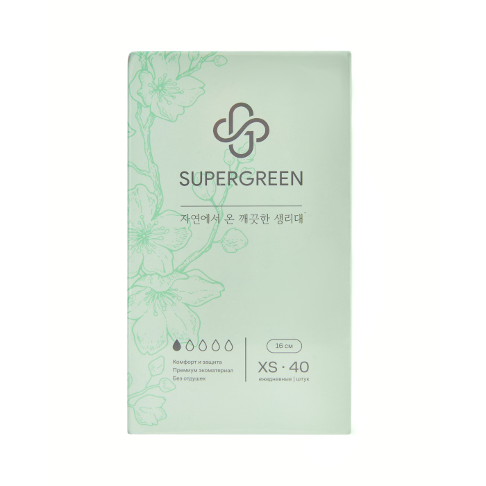  Supergreen Женские ежедневные гигиенические прокладки XS (16 см) 40 шт.