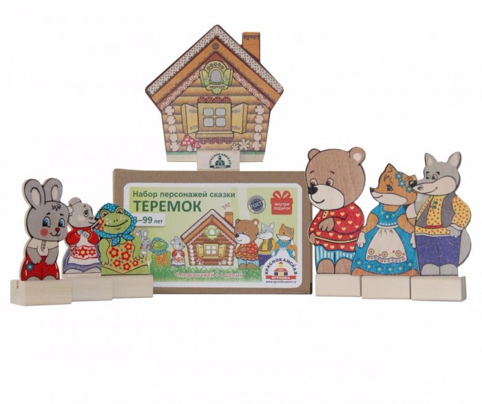 Деревянная игрушка Краснокамская игрушка Набор Персонажи сказки Теремок картонная коробка