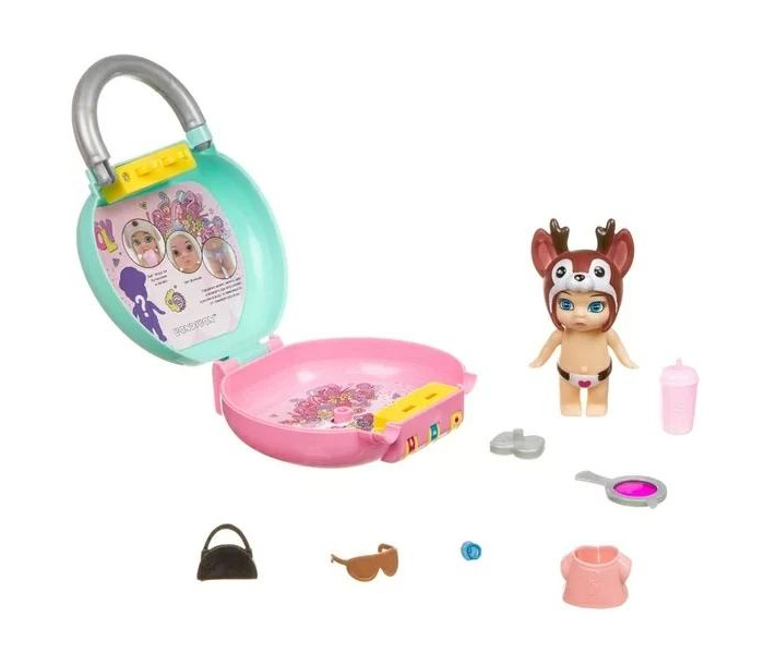 Bondibon Игровой набор OLY Кукла в чемоданчике на кодовом замке  в шапочке с животным