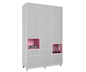 Шкаф Polini kids трехсекционный Mirum 2335 - Белый/Серый/Розовый