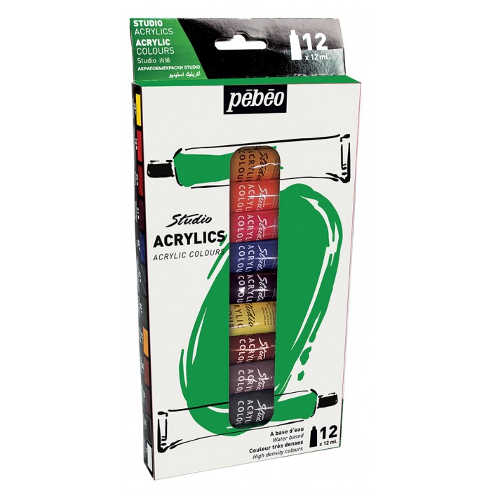 Pebeo Краски акриловые набор Studio Acrylics 12 цветов по 12 мл 668700 - фото 1
