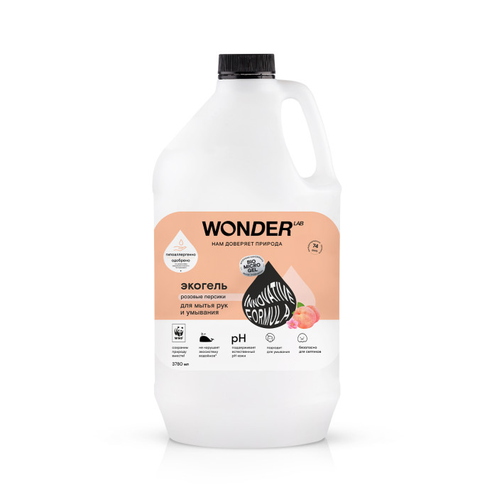  Wonder Lab Жидкое мыло для рук и умывания экологичное с ароматом розовых персиков 3780 мл