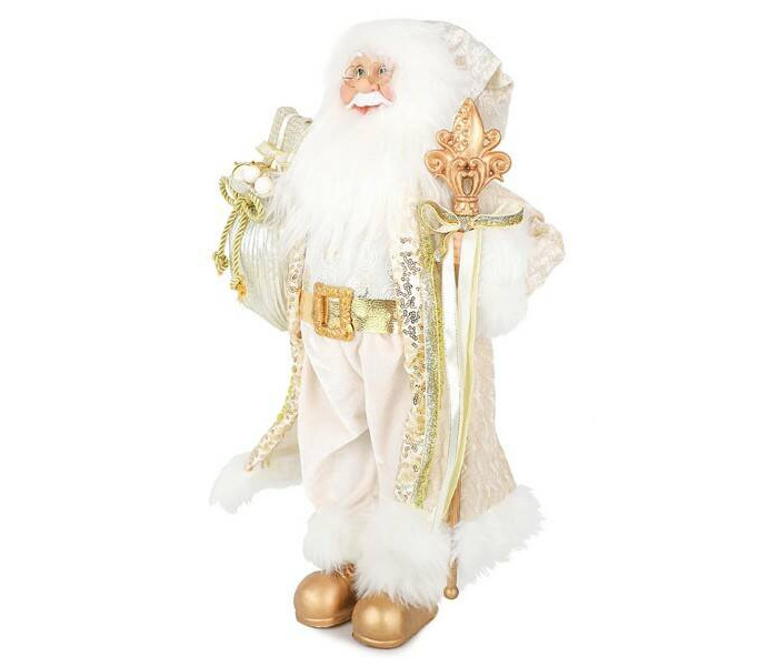 Maxitoys Дед Мороз в длинной золотой шубке с подарками и посохом 60 см