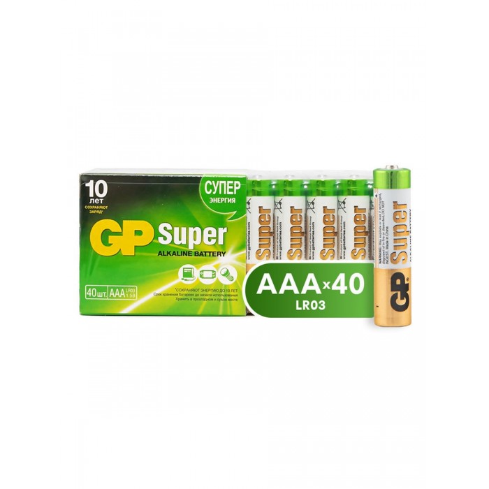 

GP Упаковка щелочных батареек ААА (LR03) Super Alkaline 40 шт., Упаковка щелочных батареек ААА (LR03) Super Alkaline 40 шт.