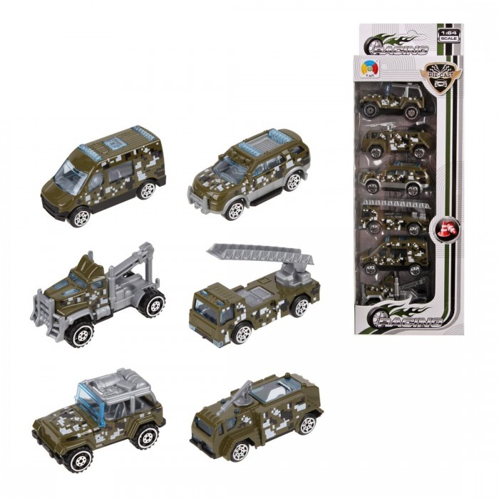 Наша Игрушка Игровой набор Военный с 6-тью машинами грузовик радиоуправляемый кнр военный работает от батареек синий 111 1a