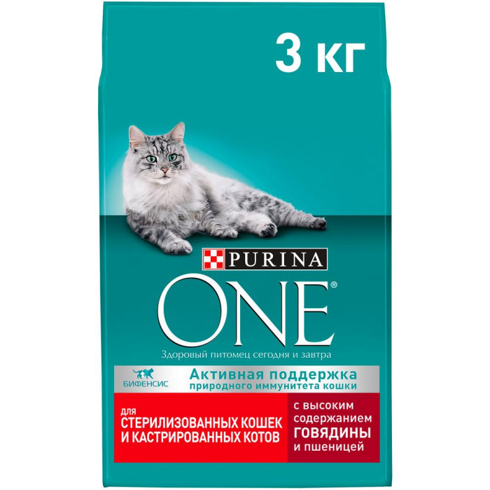 Purina ONE Сухой корм для стерилизованных кошек и кастрированных котов Говядина и пшеница 3 кг
