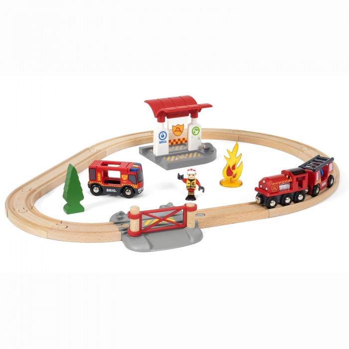 Железные дороги Brio Игровой набор Железная дорога Пожарная станция (свет, звук) 18 предметов