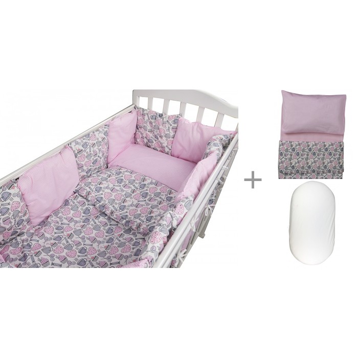 фото Комплект в кроватку forest kids для овальной кроватки candy (18 предметов) с постельным бельем и наматрасником