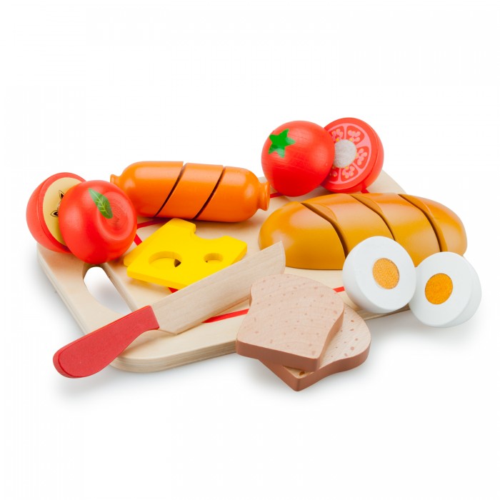 Деревянная игрушка New Cassic Toys Игровой набор продуктов завтрак набор деревянная разделочная доска и подставка под горячее с декором