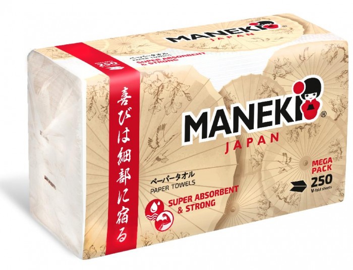 Хозяйственные товары Maneki Полотенца бумажные листовые однослойные Kabi V-сложения 250 шт. бумажные полотенца в пачке v сложения 2 слоя 200 листов