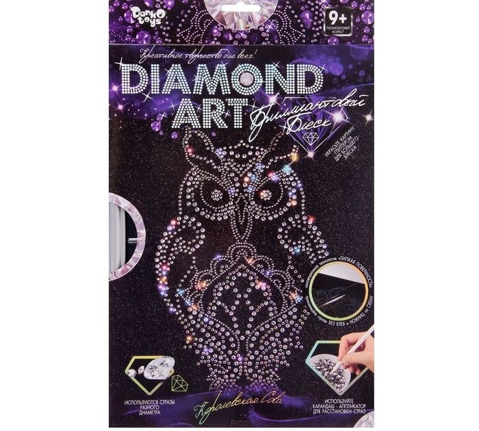 Danko Toys Алмазная аппликация Diamond Art Королевская Сова с рамкой и глиттерными блестками алмазы таимбы