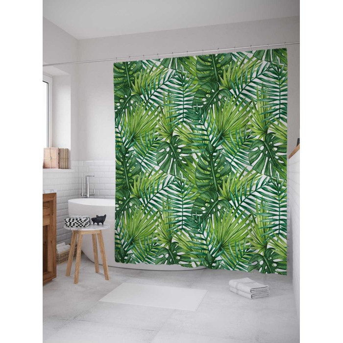 JoyArty Штора для ванной Тропические листья 180х200 см