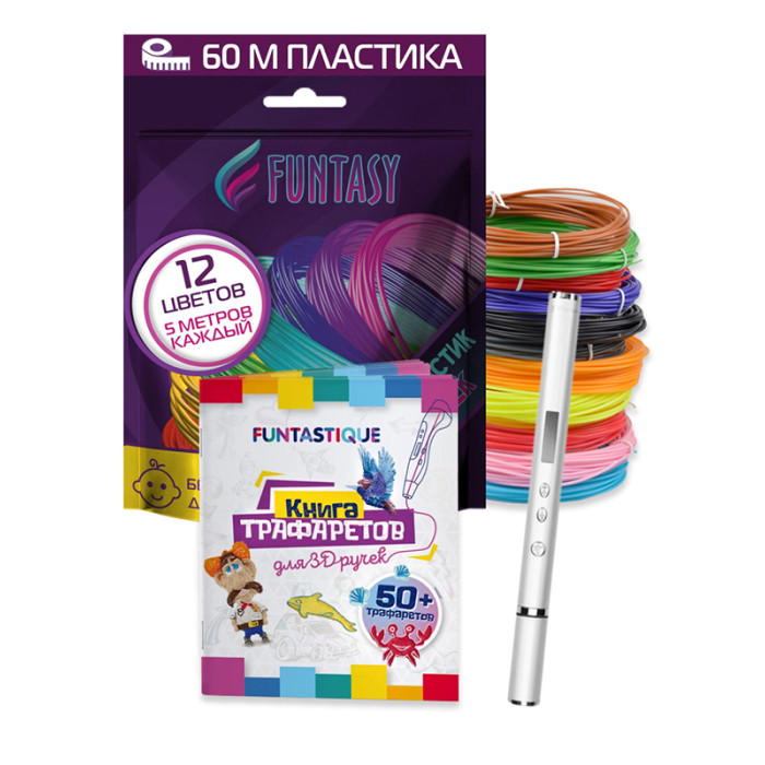Funtasy Набор 3D-ручка Trinity+ABS-пластик 12 цветов + Книжка с трафаретами