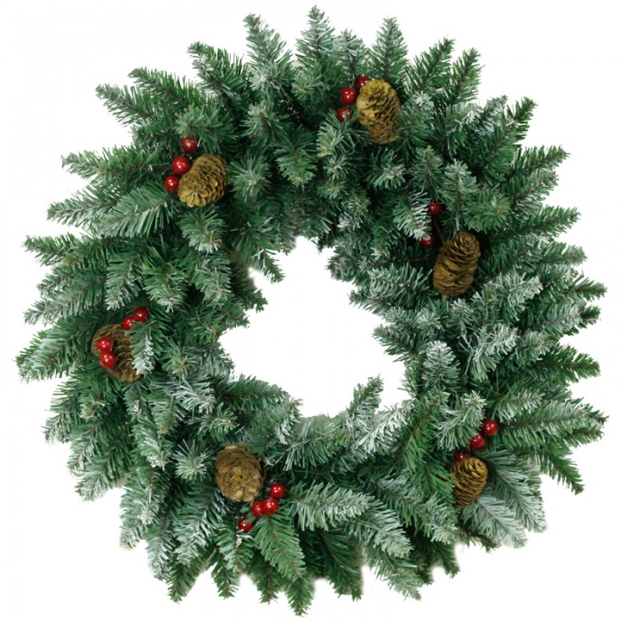 

Пластиндустрия Венок Новогодний 15 с шишками и ягодами заснеженный 60 см, Венок Новогодний 15 с шишками и ягодами заснеженный 60 см