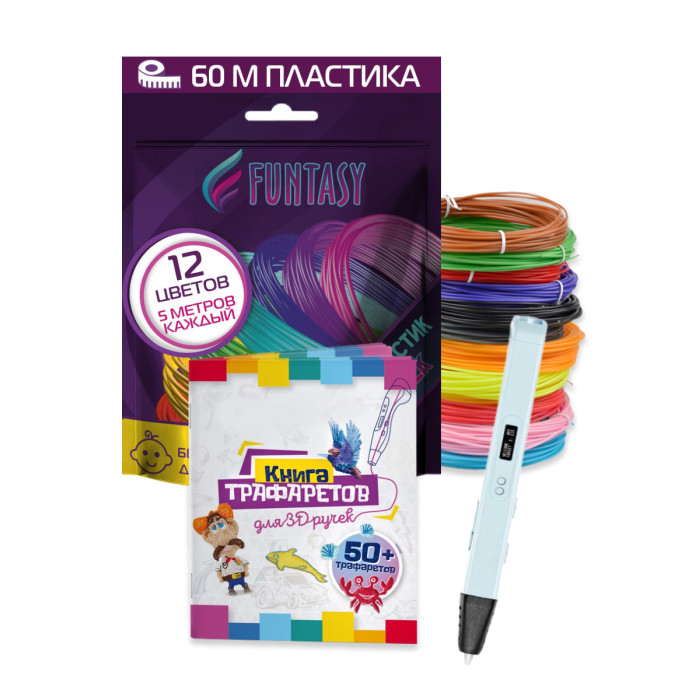 

Funtasy Набор 3D-ручка Ryzen+ABS-пластик 12 цветов + Книжка с трафаретами, Набор 3D-ручка Ryzen+ABS-пластик 12 цветов + Книжка с трафаретами