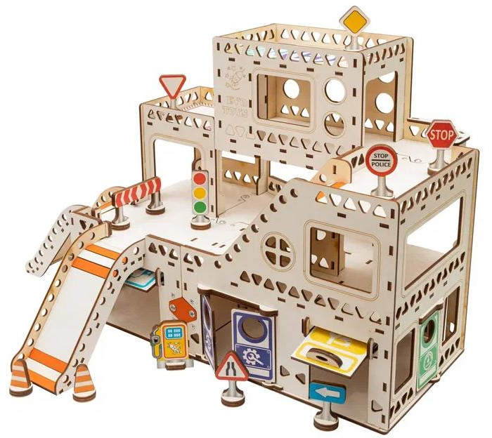 

Деревянная игрушка Evotoys Парковка-гараж для мальчиков со светом, Парковка-гараж для мальчиков со светом