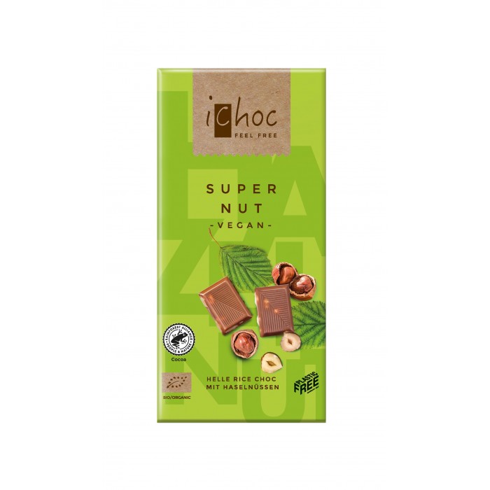  iChoc Органический шоколад 37% с рисовым молоком и лесным орехом 80 г