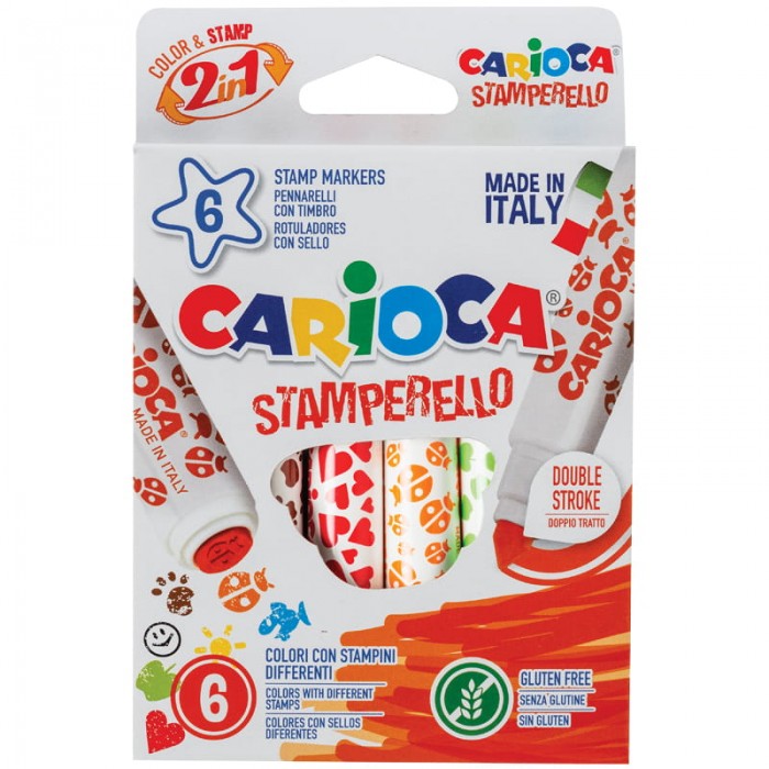 Фломастеры Carioca штампы двусторонние Stamp Markers 6 цветов