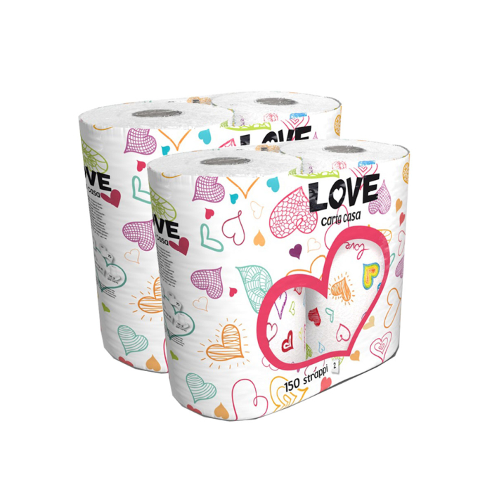 World Cart Полотенца бумажные с рисунком Love 2 слоя 75 листов 2 рулона 2 упаковки