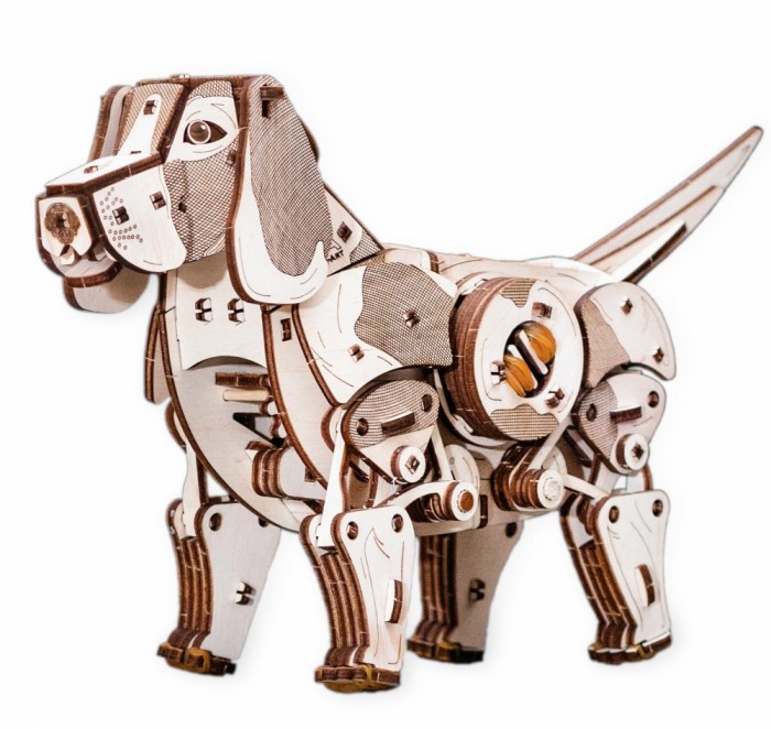 фото Eco wood art конструктор деревянный 3d механический щенок puppy