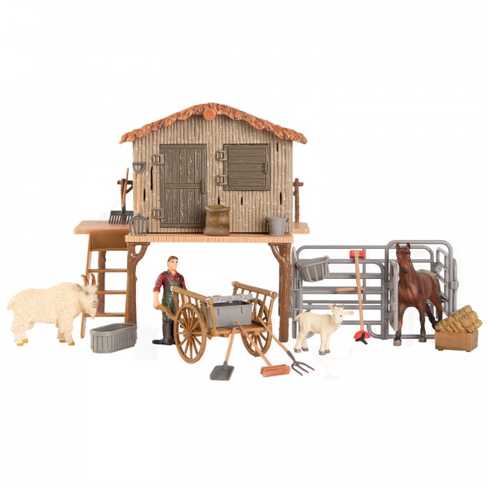 Игровые наборы Masai Mara Набор фигурок животных На ферме (ферма, лошадь, козы, фермер, инвентарь)