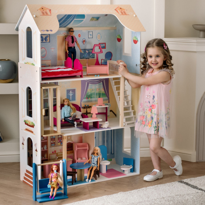 Кукольные домики и мебель Paremo Деревянный кукольный домик Грация с мебелью и качелями (16 предметов)