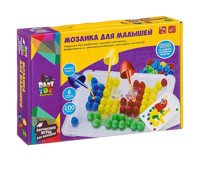 Мозаика Bondibon Мозаика для малышей 100 фишек разноцветная мозаика для малышей ежик