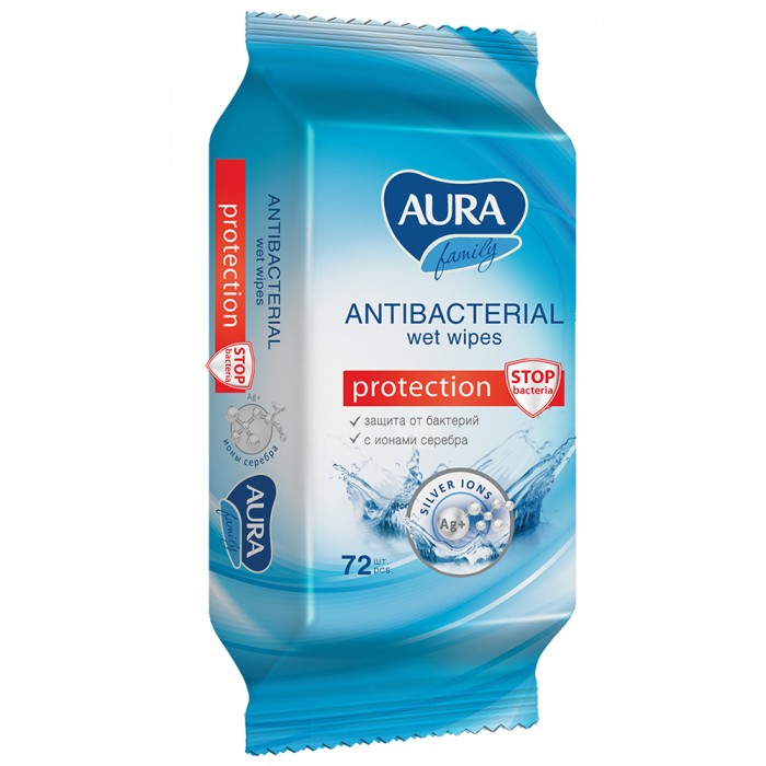  Aura AURA Влажные салфетки антибактериальные для всей семьи FAMILY 72 шт.
