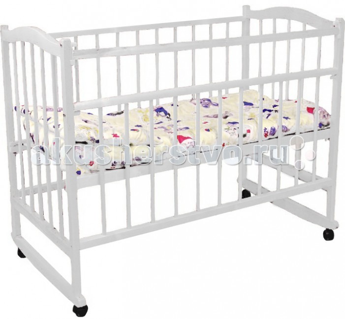 кровать детская березка автостенка колеса качалка накладка пвх белый Детские кроватки Фея 204