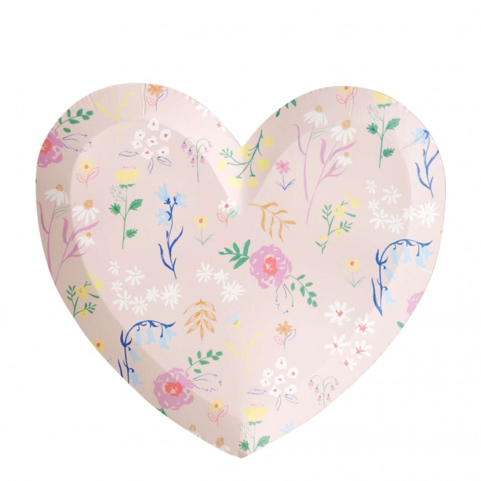 MeriMeri Тарелки в форме сердца Полевой цветок большие 12 шт.