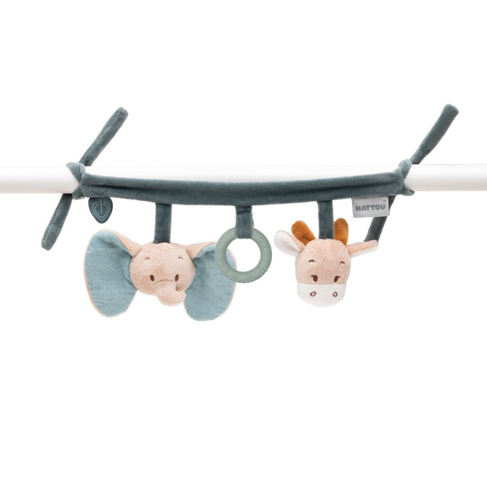 Подвесные игрушки Nattou Soft toy Luna & Axel Жираф и Слоник на завязках фото