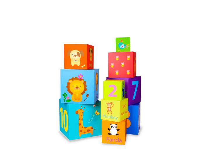 Развивающие игрушки Classic World Кубики Животные и цифры кубики пирамида из дерева